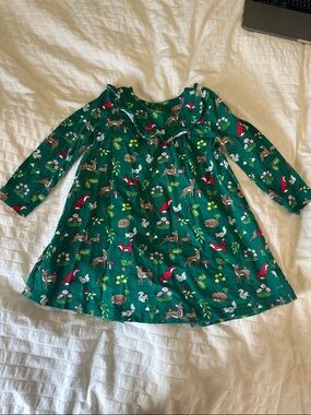 Baby Boden Teal Green Deer Print Dress with Pink Logo